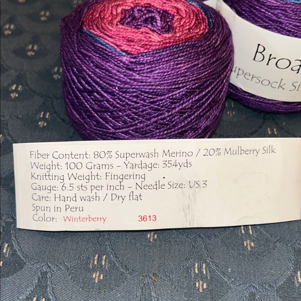 Lot of 3 Broad Band Supersock Silk Self Striping Yarn, Winterberry Colorway - Picture 3 of 3
